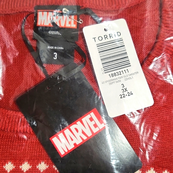 ❤NWT VINTAGE TORRID SPIDER MAN FAIR ISLE UGLY CHRISTMAS SWEATER MARVEL HOLIDAY - Picture 10 of 15